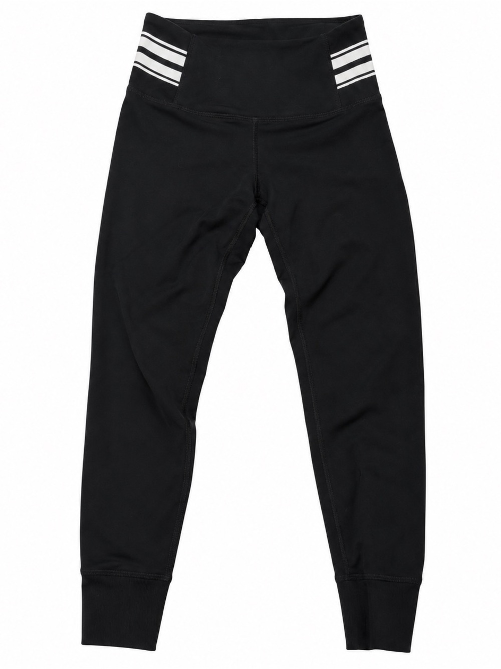 Lorna Jane Black 7/8 Leggings with White Triple-Stripes Waistband